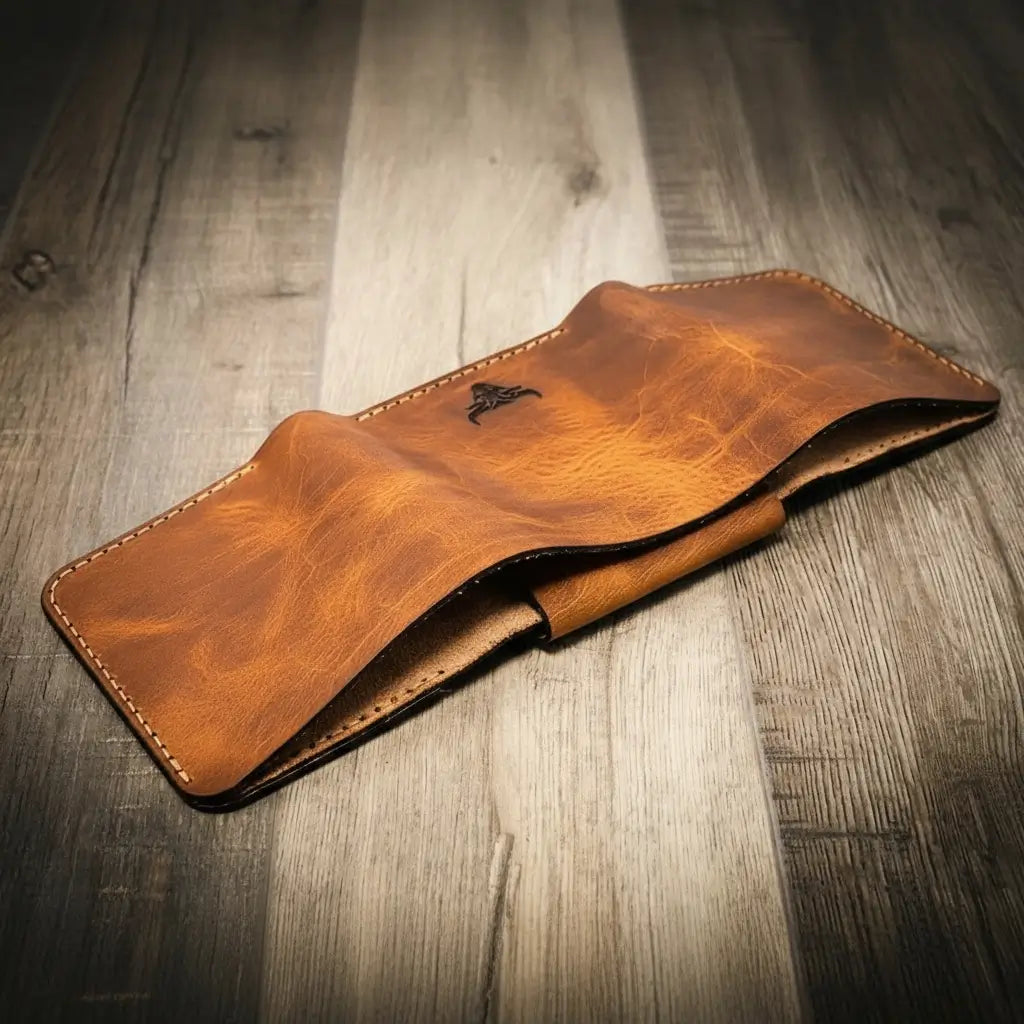 Custom Leather Trifold Badge Wallet Chestnut
