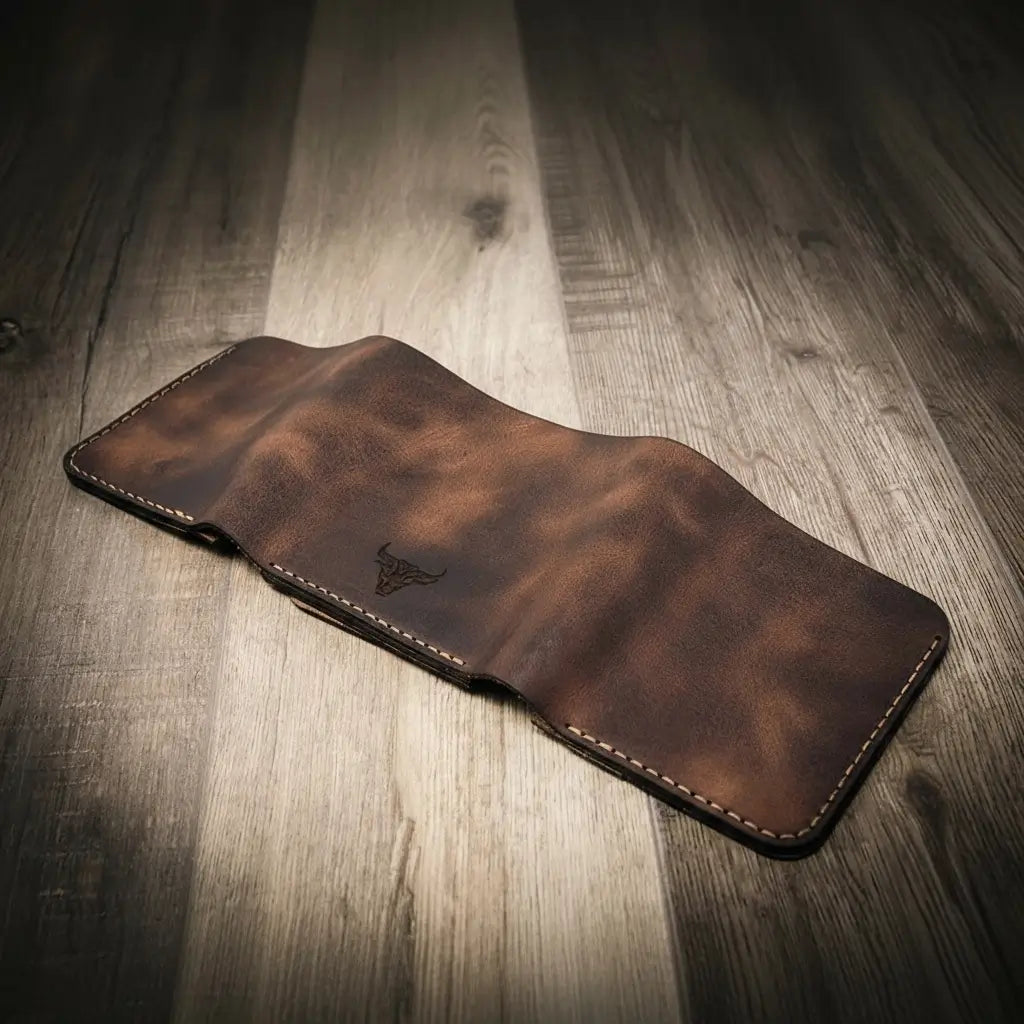 Handmade leather trifold badge wallet
