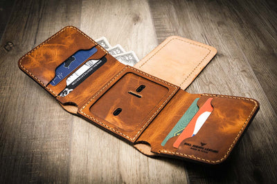 Trifold Badge Wallets Handmade in the USA  We offer Personalization – Bull  Sheath Leather