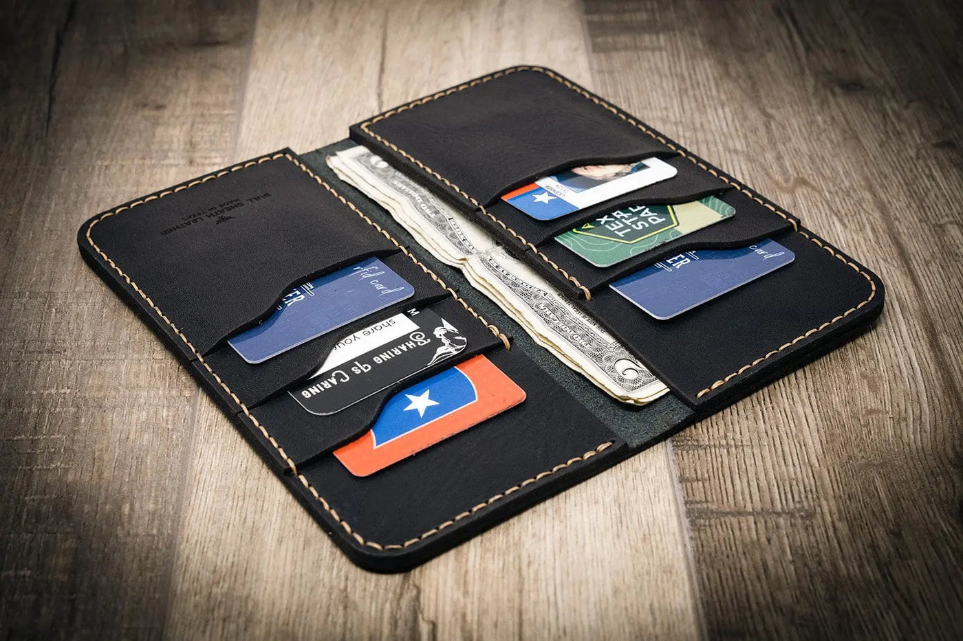 Black Leather Western Long Wallet