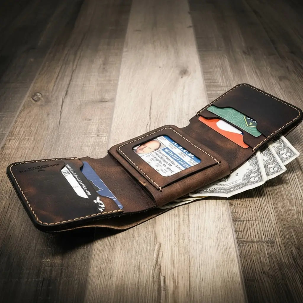 Brown Leather trifold badge wallet
