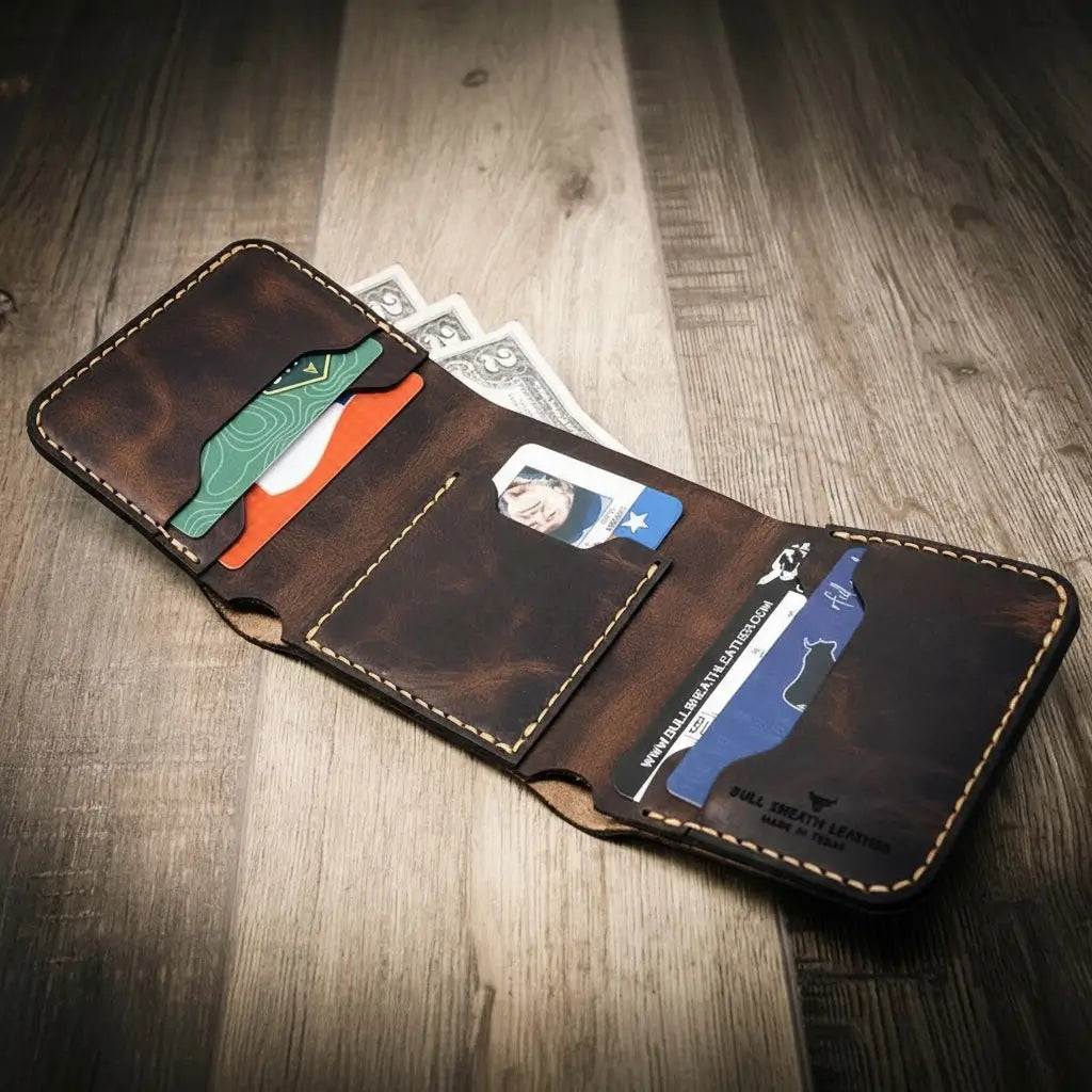 Leather Trifold Wallet - Dark Brown

