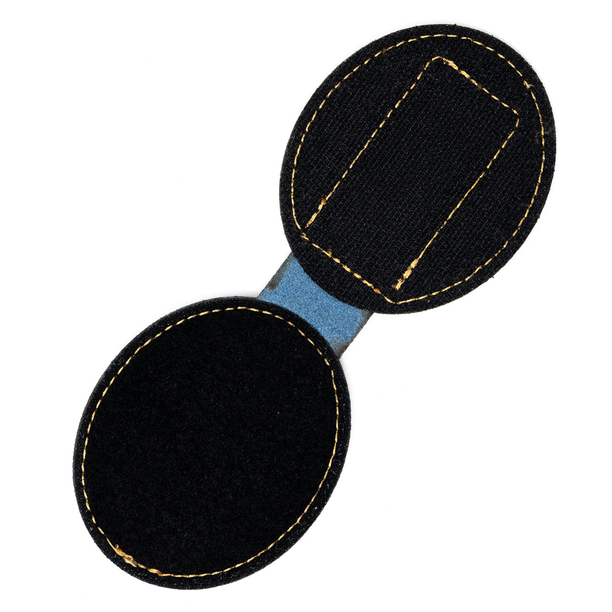 Belt badge holder in blue full-grain leather, handmade in Texas by Bull Sheath Leather