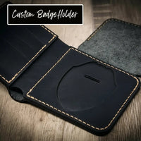 Badge Vertical Wallet Black - Interior View - Bull Sheath Leather
