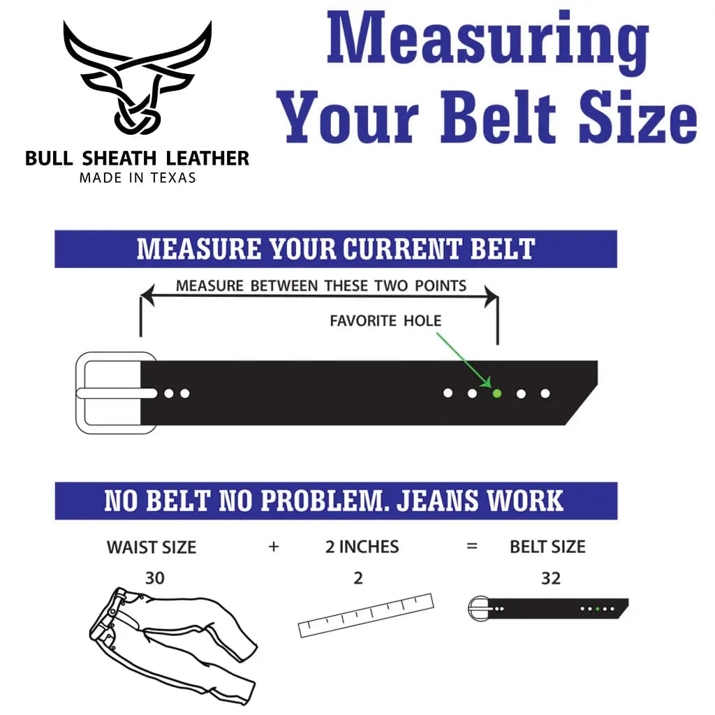 Men's Leather Gun Belt Size Chart - Black - Bull Sheath Leather