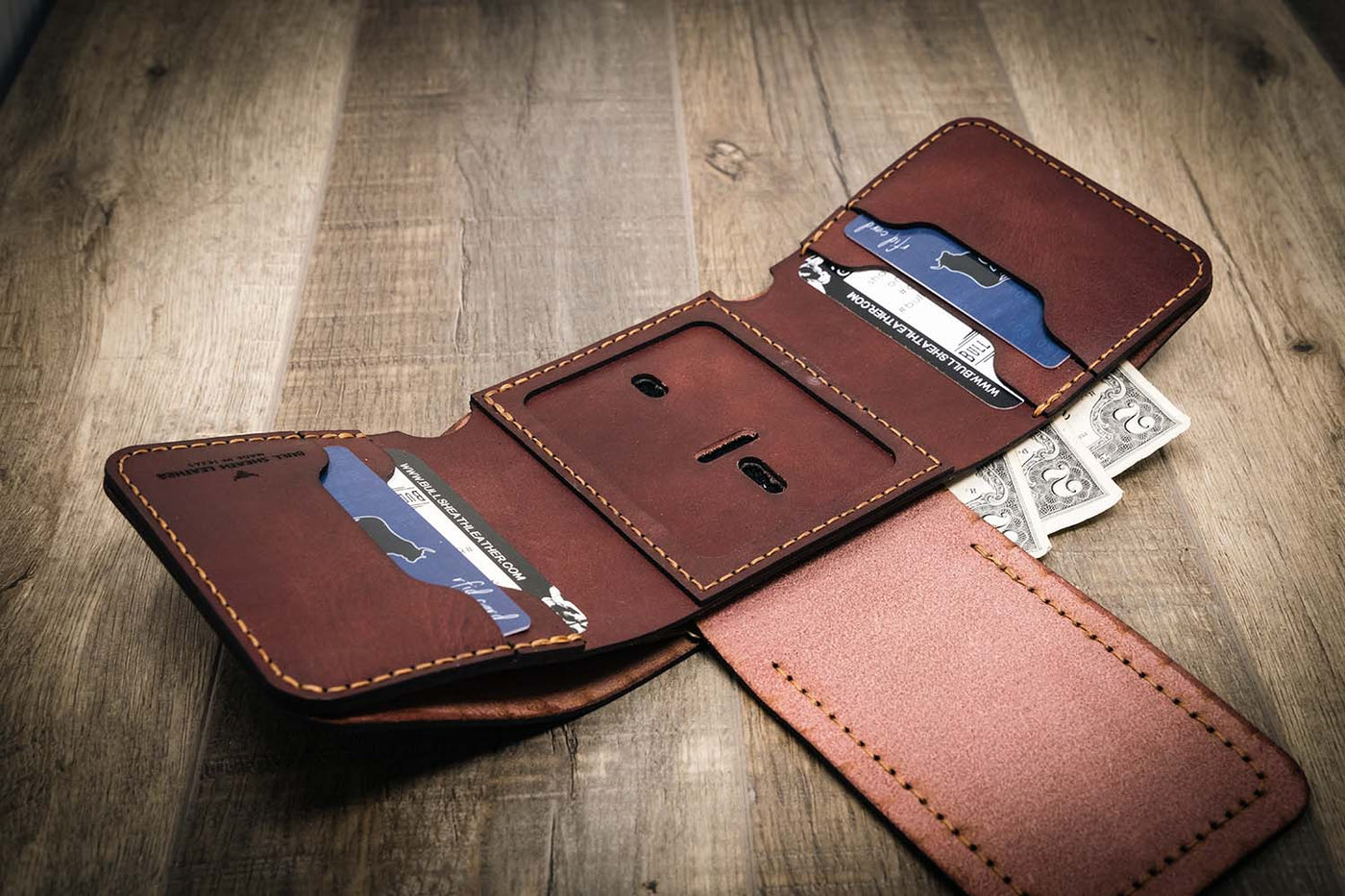 Custom leather trifold badge wallet