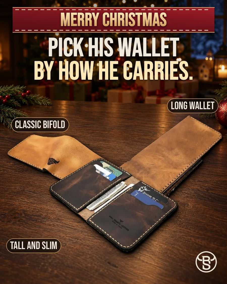 Pick his wallet by how he carries: classic bifold, long wallet, tall and slim